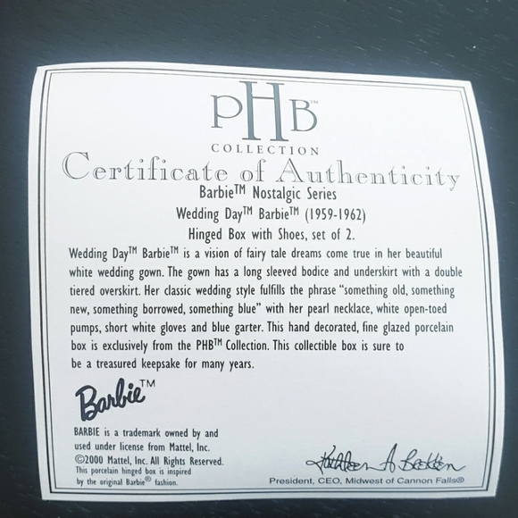 Wedding Day Barbie Porcelain Hinged Box PHB Midwest Trinket - Picture 14 of 14